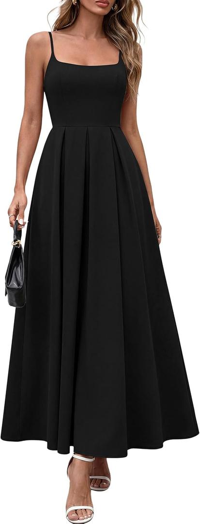 PRETTYGARDEN Cocktail Dresses for Women 2026 Spring Elegant Ruffle A Line Long Flowy Summer Formal Wedding Guest Maxi Dress, Small