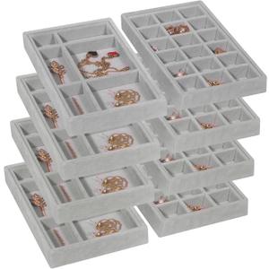 DIOMMELL 8 Pack Stackable Velvet Jewelry Trays Organizer, Jewelry Storage Box Display Trays Showcase Holder Closet Dresser Drawer Organizer for Earring Necklace Bracelet Ring Accessary
