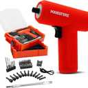 MANUFORE 55pcs 2-layer 3.7V Household Electric Cordless Screwdriver Set with LED Light and Charging cable, 2 Level Tool Box for Home, Car