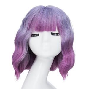 Yamel Short Hair Wigs Bob Wig Short Curly Wig with Bangs Light Purple to Rose Short Wigs for Women Daily Use Cosplay Wig