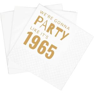 SharkBliss Funny 60th Birthday Cocktail Napkins, 100 Pack Gold We're Gonna Party Like It's 1965 Disposable Paper Beverage Cocktail Napkins for Women Her 60th Birthday Party, 2-Ply, 5x5" (1965 Gold)