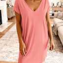 BTFBM Womens Summer Dresses 2026 Pockets Short Sleeve Loose Nightgowns Pajama Beach Vacation Casual Spring T Shirt Dress (Pink, S)
