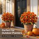 4 Pcs Fake Mums Artificial Flowers for Outdoors, Fall Faux Mums for Outdoor Planters, Burnt Orange Pumpkin Vibrant Autumn Orange Silk Chrysanthemum Fall Flowers for Decoration Home, 24 Heads