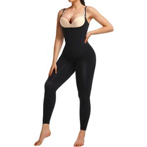 SHAPERX Hourglass Leggings 360 Compression 2 Sizes Look Full Body Shaper Breathable No Roll Down (XX-Large-3X-Large, Black (Open Bust))