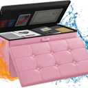 ENGPOW Storage Ottoman Bench,Fireproof Folding Bench with Lock,30 Inches FireWater Resistant Storage Chest Foot Rest Stool Leather Bedroom Ottoman Safe for Documents,Valuables, Pink, 15"D x 30"W x 15"H