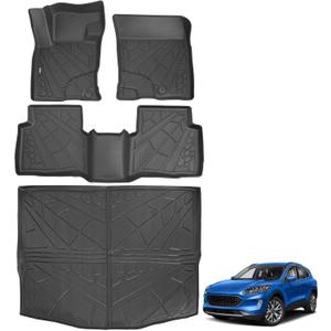 KARPAL Floor Mats Cargo Liner Fit for Ford Escape 2020-2024 2025 (NOT Fit Hybrid), Custom Fit TPE Rubber Guard Accessories Anti-Slip Car Mats for Ford Escape, 1st & 2nd Row & Cargo Liner - Black