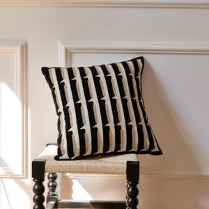 Black Cream Modern Strip Tufted Throw Pillow CoversNeutral Textured Minimalism Chunky Pillowcases,Bohemian Mid Century Geometric Sham for Couch,1PC,18x18 Inch
