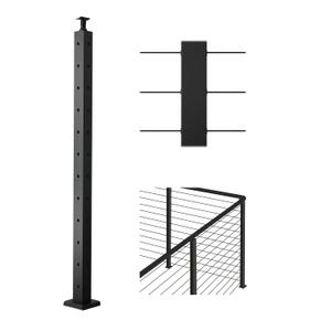 VEVOR Corner Cable Railing Post, 12 Holes, 42x2x2 Inches Stainless Steel Cable Railing System Kit for Indoor Outdoor Deck Balcony, 1 Pack, Black, Product ID 1JZLGZXHS1065S1EW001V0