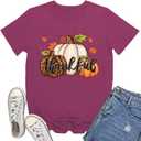 Thanksgiving Shirts for Women Thankful T-Shirt Fall Tee Tops (Pink, L)