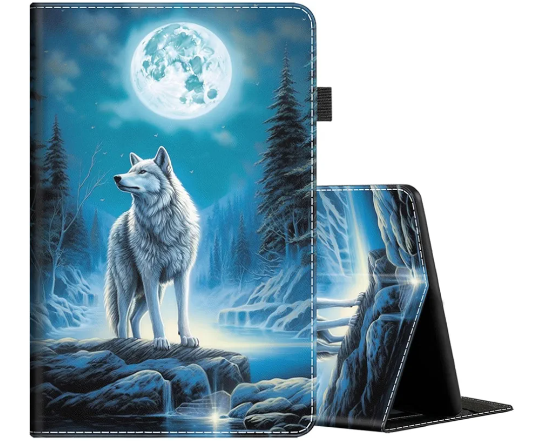 Case for All-New Amazon Kindle Fire 7 (2022 Release-12th Generation), Multi-Angle Smart Stand Cover Auto Sleep/Wake for Fire HD 7 Table, Wolf Under The Moon