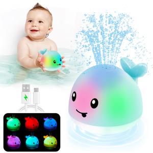 ANGGIKO Baby Boy Bath Toys, Pool Water Table Toy for Babies 1 Year Old Boy Gifts, Toddler Bath Toys for Kids Ages 1-3, Light Up Whale Bath Toy Sprinkler Summer Bathtub Fountain Baby Toy 6-12-18 Months