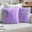 MIULEE Pack of 2 Ultra Soft Fluffy Throw Pillow Covers Decorative Plush Shaggy Double-Sided Faux Fur Winter Pillow Cases Cushions Covers for Cute Sofa Bedroom Ca 18x18 Inch Purple Ombre