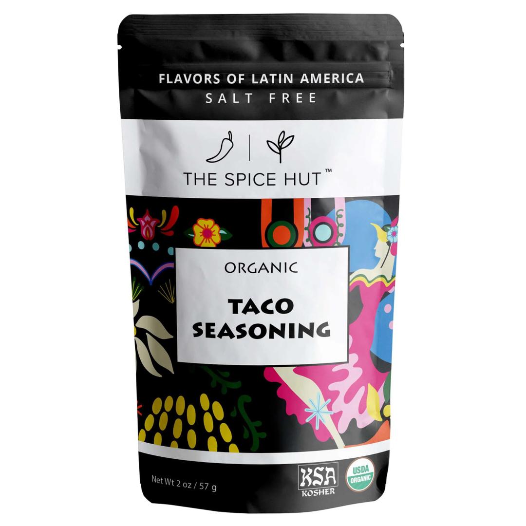 Organic Taco Seasoning Mix by Spice Hut, Salt-Free, Authentic Southwestern Seasoning for Cooking Flavorful Carne Asada, Beef, Carnitas, Tacos, Burrito / Especias Orgánicas Para Tacos / All-Natural, Kosher, Vegan, Gluten Free, Keto - No MSG - 2oz Pack,  BB date: 08/2026
