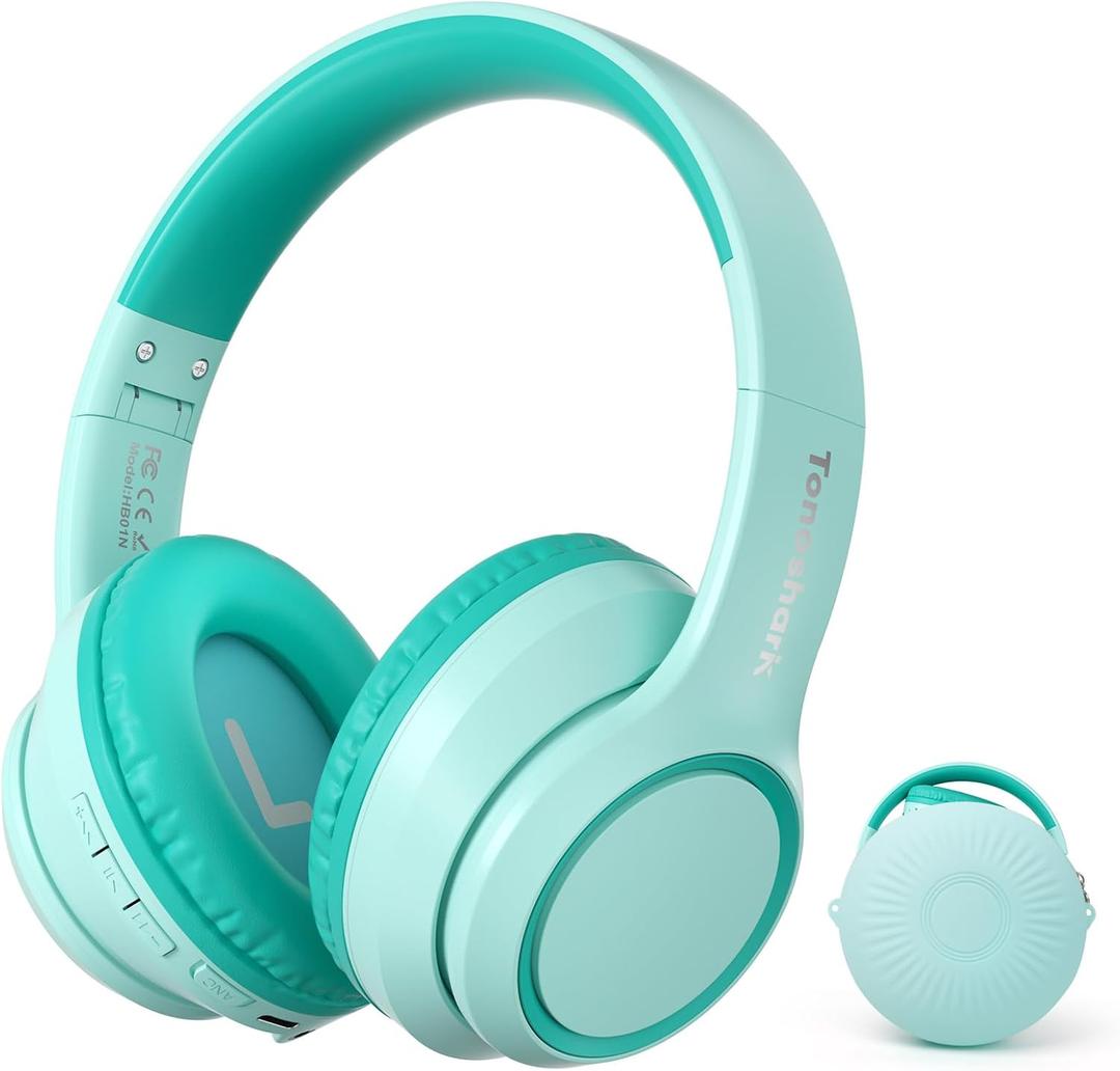 Kids Bluetooth Headphones with Active Noise Cancelling, Wireless Over-Ear Headphones for Boys Girls, Foldable, Adjustable,40H Playtime, Mic for School Travel (Mint Green)