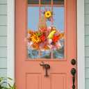 Thanksgiving Day Wreath for Front Door Fall Wreath with Sunflower Cute Doll Burlap Hat Gnome Pumpkin Pendant for Welcome Autumn and Harvest Festival