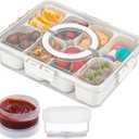Snackle Box Container, Dishwasher Safe 8 Compartments Snack Containers 2 Dressing Containers, Clear Charcuterie Board for Snacks Fruits Veggies, Reusable Divided Serving Tray with Lid and Handle