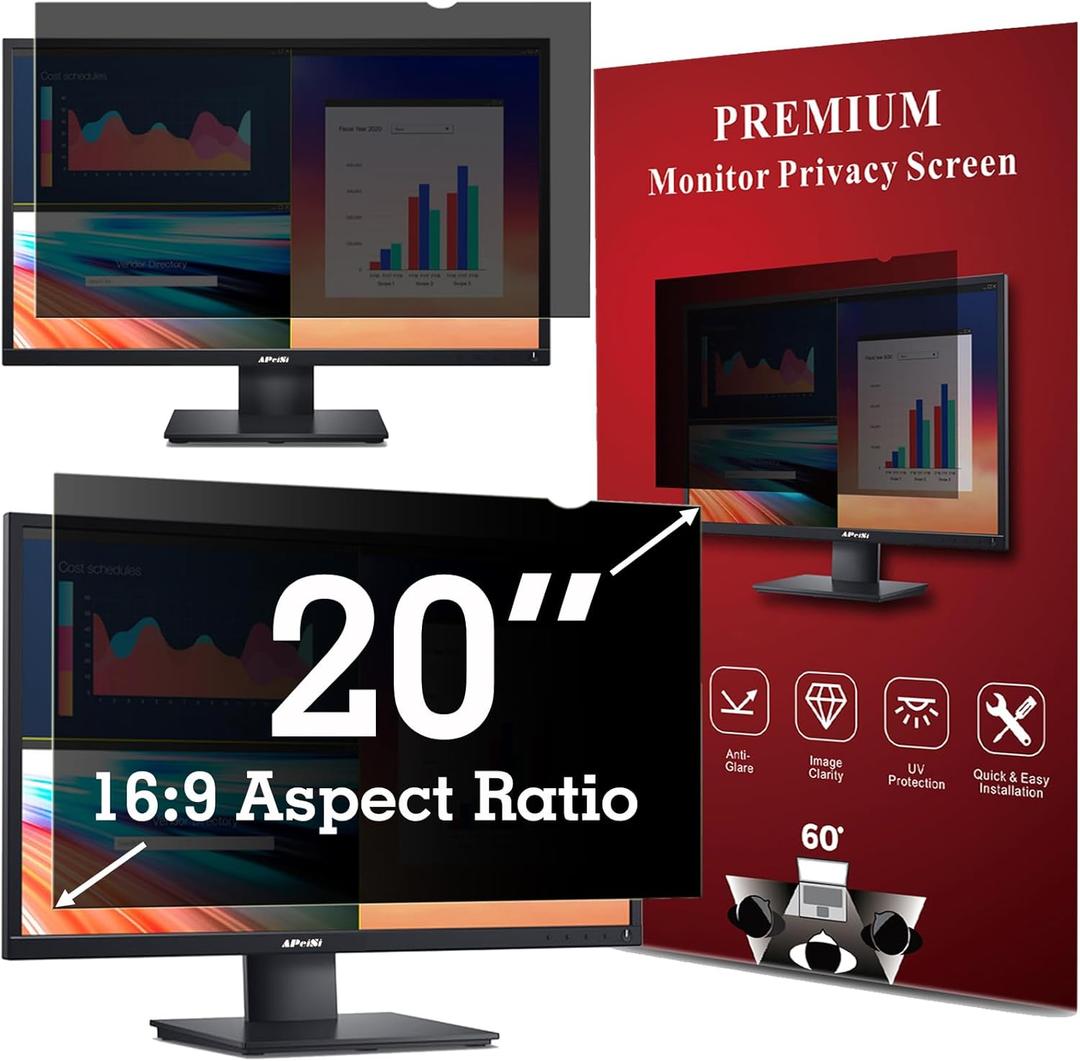 20 Inch Privacy Screen Filter for Computer Widescreen 16:9 Monitor, Privacy Shield, Anti-Glare and Anti-Blue Light Protector