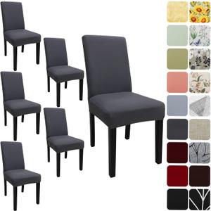 Dining Room Chair Covers Set of 6, Stretch Solid Color Parsons Chair Slipcovers Spandex Removable Washable Kitchen Chair Protector Cover for Dining Room, Hotel, Ceremony (Grey)