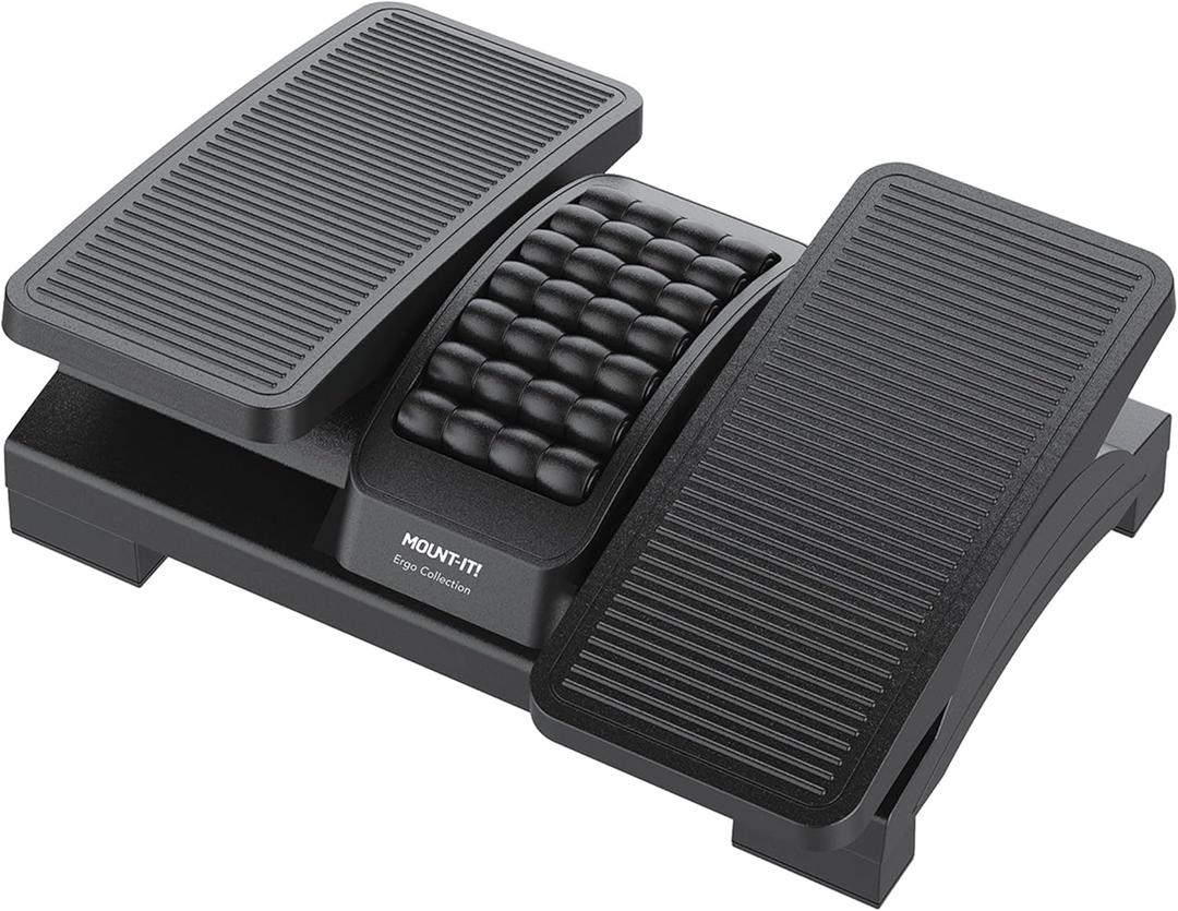 Mount-It! Ergonomic Footrest, Tilt Adjustable Individual Platforms, Height Adjustable Foot Rest with Massage Surface, Under Desk Foot Stool for Office, Leg Support and Improved Posture, Black