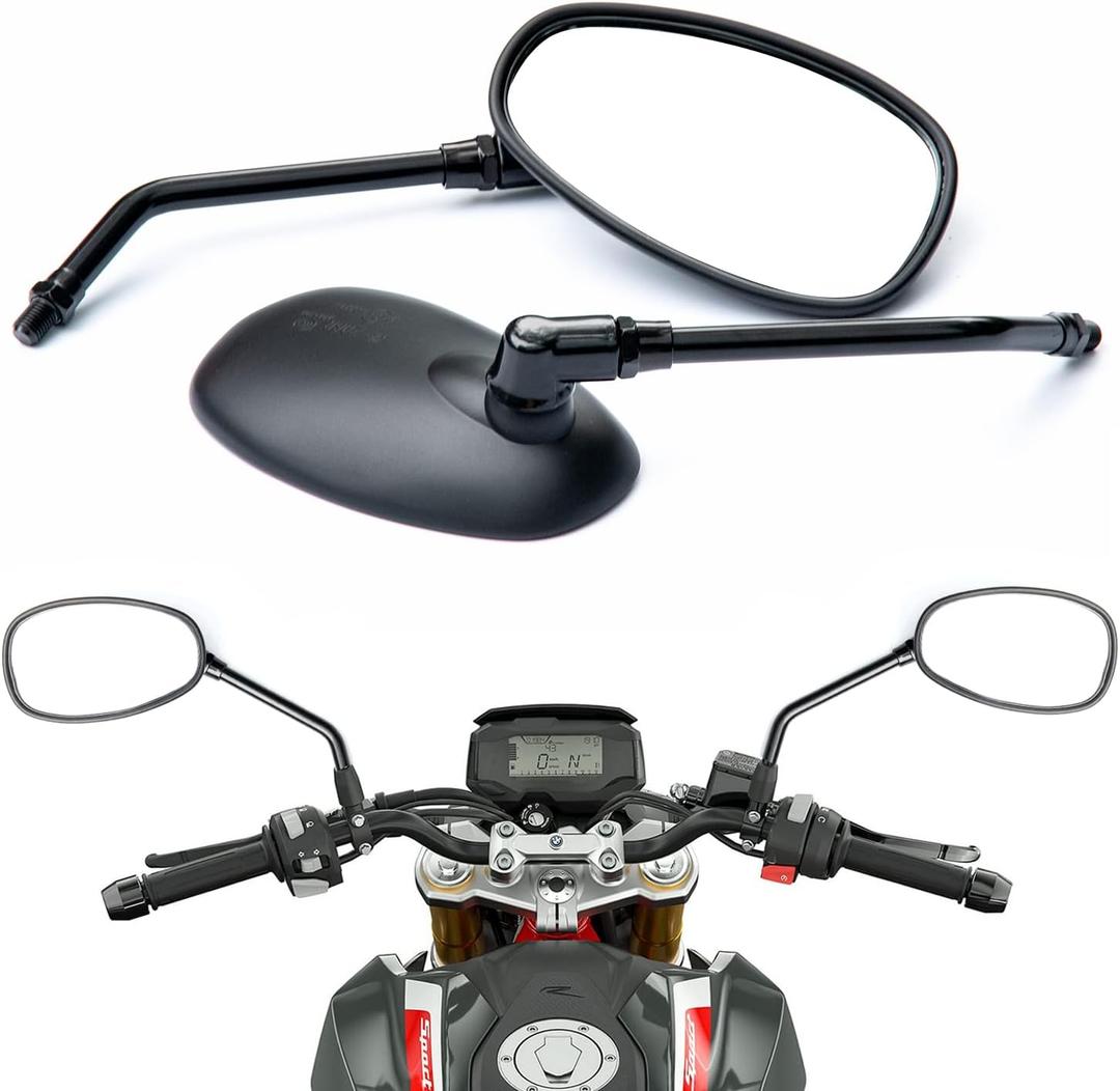 M10 Side View Mirrors Black - Universal Motorcycle Rear Mirror Parts Compatible Yamaha MT-09 FZ-07 FZ-25 V-max SV1900 XT-660 Warrior, Kawasaki Ninja Z1000 Z750 ER-6F ER-6N Versys Z125 pro