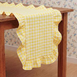 Tegeme Red Gingham Table Runner Plaid, 12x71 in Yellow | Cotton Checkered Plaid with Ruffle Edges, Farmhouse Decor for Dining Table Dinner Parties Cabinets, Machine Washable