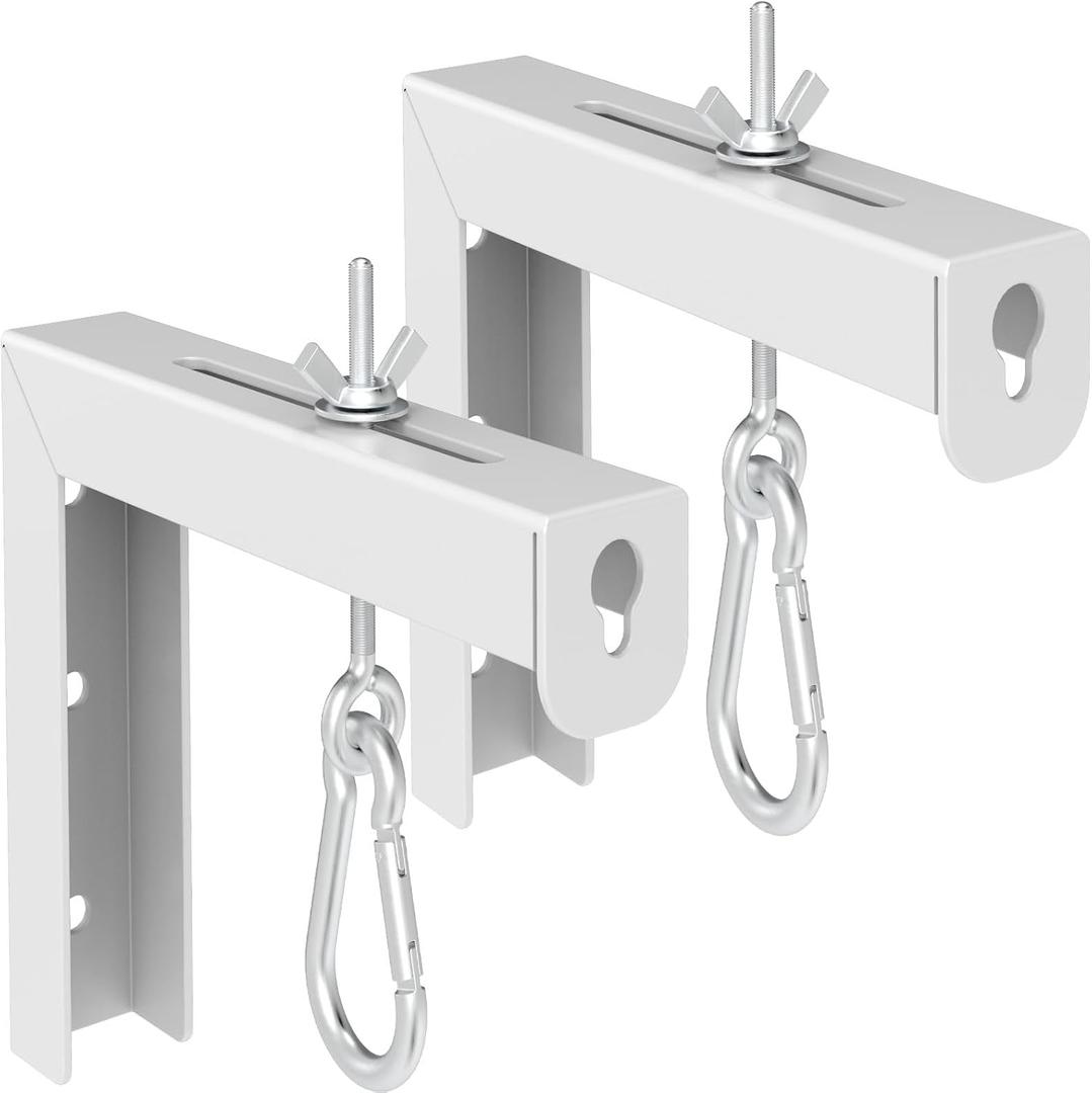 Universal Projector Screen L-Bracket Wall Hanging Mount 6 inch Adjustable Extension with Hook Manual, for Wall or Ceiling Mount Home Projector and Movie Screens, 80 Lb Capacity Each(White)