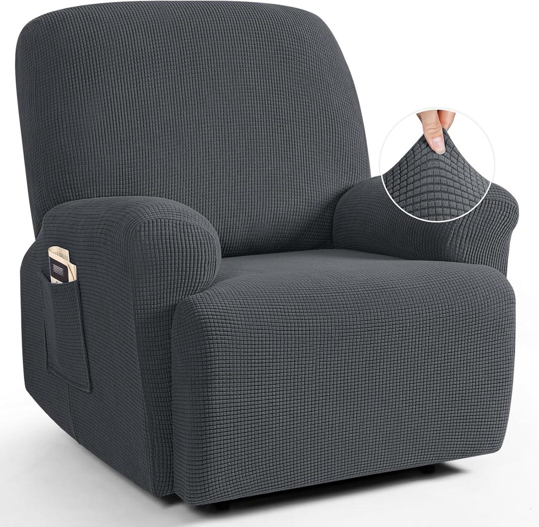 TAOCOCO Oversized Recliner Chair Covers, 1 Seater Streach Recliner Covers Soft Couch Protector Furniture Protector Covers with Elastic Chair Cover Jacquard Pattern (Charcoal Grey)