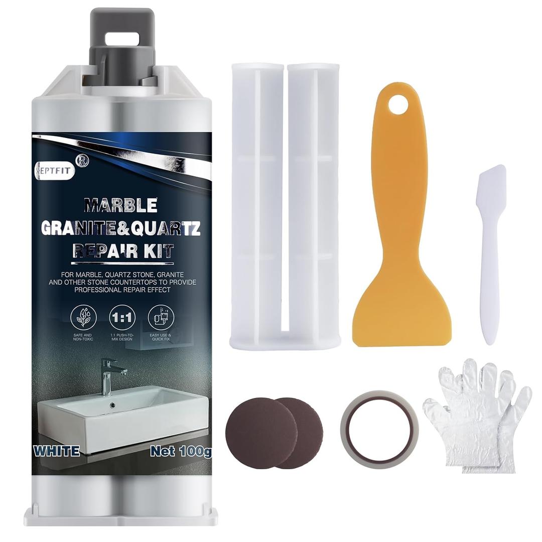 Quartz Countertop Chip Repair Kit, White Granite & Marble Repair Kit, Suitable for Granite, Marble, and Other Stone Surface Crack Quartz Chip Repair Adhesive