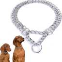 Silver Dog Choker Collar,2 Rows Stainless Steel Dog Chain Cuban Link Metal Martingale Collar Heavy Duty Training Choke Collar for Small Medium Large Big Breed (Silver, M(Neck Max 16inch) D2.5mm)