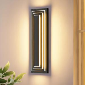 23.6 in Long Outdoor Wall Sconce,3-Tier LED Modern Exterior Wall Light, Matte Black Outdoor Garage Lighting Fixtures, Front Porch Patio Light Waterproof Acrylic Wall Lamp,36 W 3000K Warm White (No sensor-2025 Upgraded Modern Design)