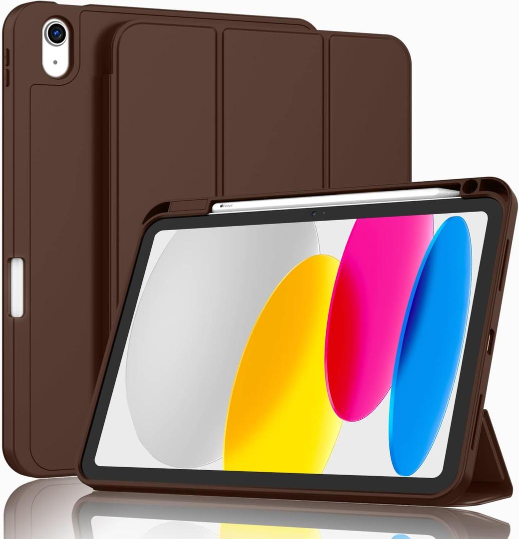 ZryXal iPad (A16) Case/iPad 10th Generation Case [11-Inch 2025/10.9 Inch 2022] with Pencil Holder, Smart Cover with Soft TPU Back [Support Auto Wake/Sleep] (Chocolate)