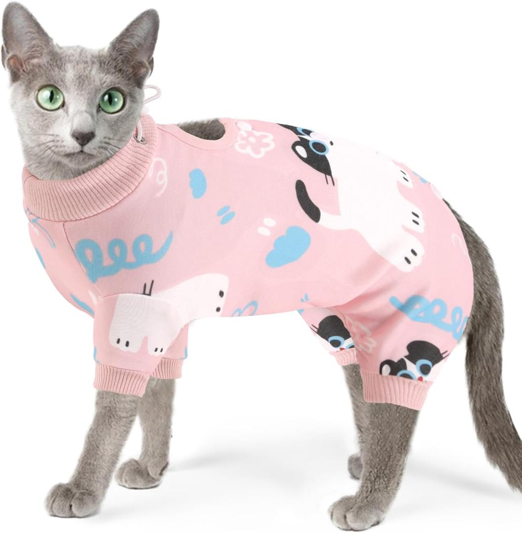 SUNFURA Cat Recovery Suit Full Body Suit, Cat Surgery Recovery Suit Female Kitten Onesie for Cats Anti-Licking, Pet Surgical Recovery Suit with Sleeves, Cat Spay Recovery Suit Male Neuter Pink L