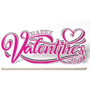 Happy Valentine's Day Wooden Table Sign Pink Table Centerpiece Sign Romantic Valentine Tabletop Decor for Holiday Tiered Tray Party Home and Valentine's Day Accessories