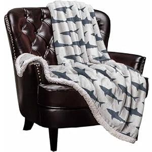 Sharks Sherpa Fleece Blanket,Sharks Silhouettes Bed Blanket Soft Cozy Luxury Blanket 50"x80",Fuzzy Thick Reversible Super Warm Fluffy Plush Microfiber Throw Blanket for Couch