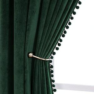 VANASEE Pompom Velvet Curtains for Bedroom Rod Pocket 52x96 inch Soft Blackout Window Curtains Room Darkening Drape Light Blocking for Living Room 2 Panels,Green
