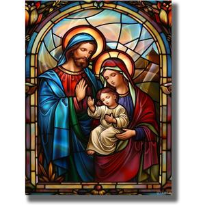 IZTAWEY Holy Family Canvas Wall Art Jesus and Virgin Mary Painting Prints Catholic Pictures Christian Posters for Home Decor 12x16inch No Frame