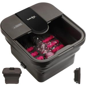 Beinilai Collapsible Foot Spa,Foot Bath with Heat and Massage and Bubble Jets,Foot Soak Tub with Six Non Motorized Rollers,Acupressure Massage Points,Red Light and Removable Pumice Stone (Dark Grey Foot Spa Kit)