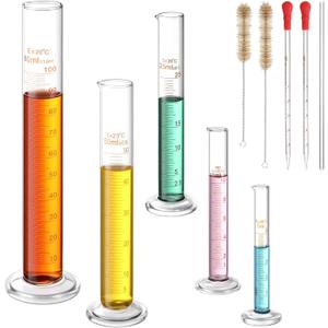 Jetec 10 Pcs Thick Glass Graduated Measuring Cylinder Set 5ml 10ml 25ml 50ml 100ml Glass Graduated Measuring Cylinder with 2 Brushes, 2 Droppers and 1 Stirring Rod