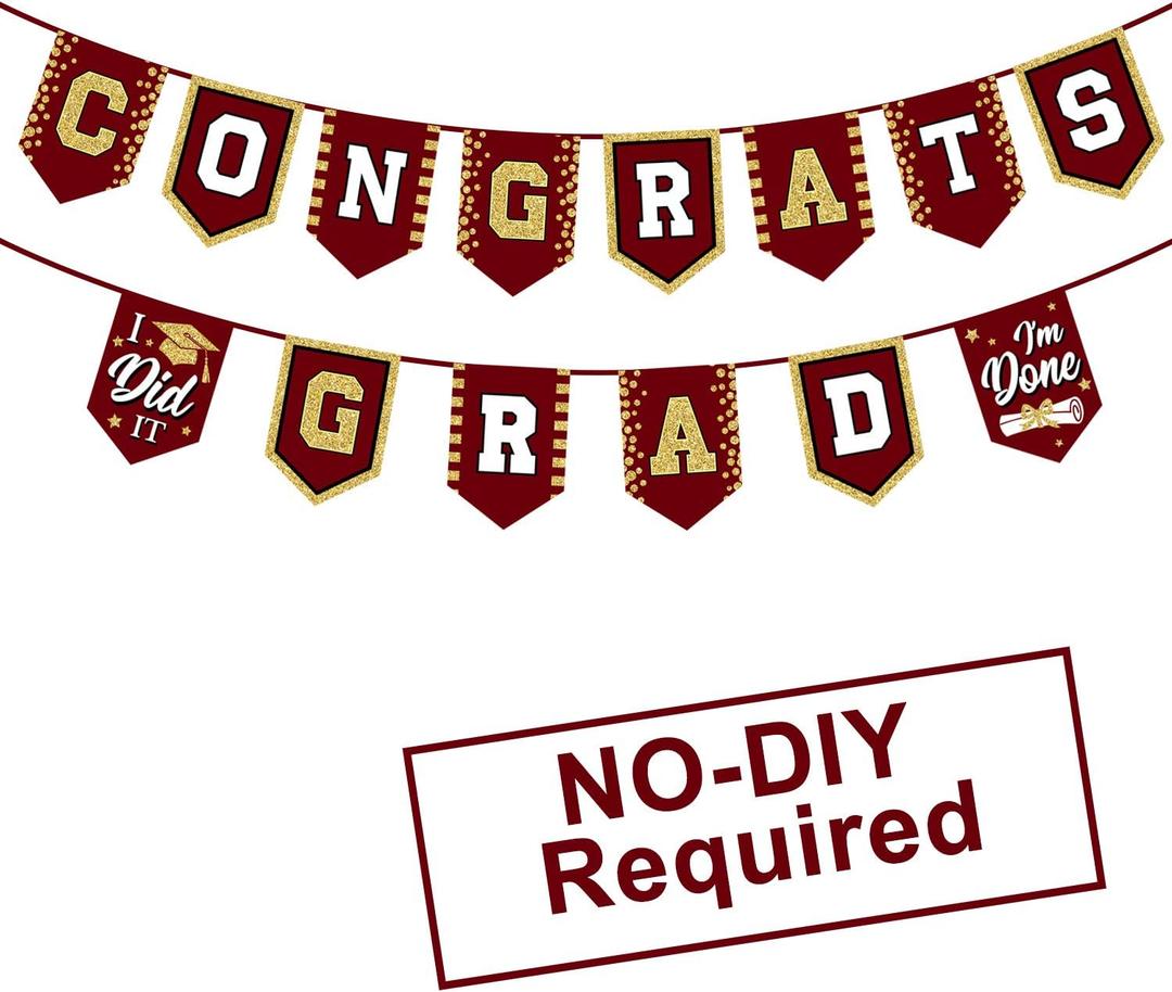 2026 Maroon Graduation Banner - No DIY Required maroon Graduation Party Supplies Decorations Grad Banner for College, High School Party (maroon Congrats Grad)