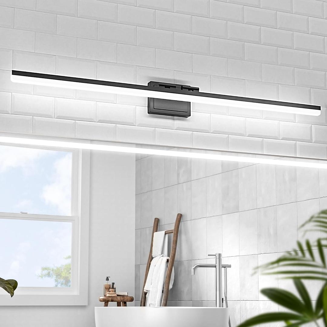 VOLISUN Modern Bathroom Vanity Light 48 inch, 40W Dimmable 5CCT Led Bathroom Light Fixture Over Mirror, Black Bar Vanity Light for Bathrooms Mirror Cabinets Bedroom