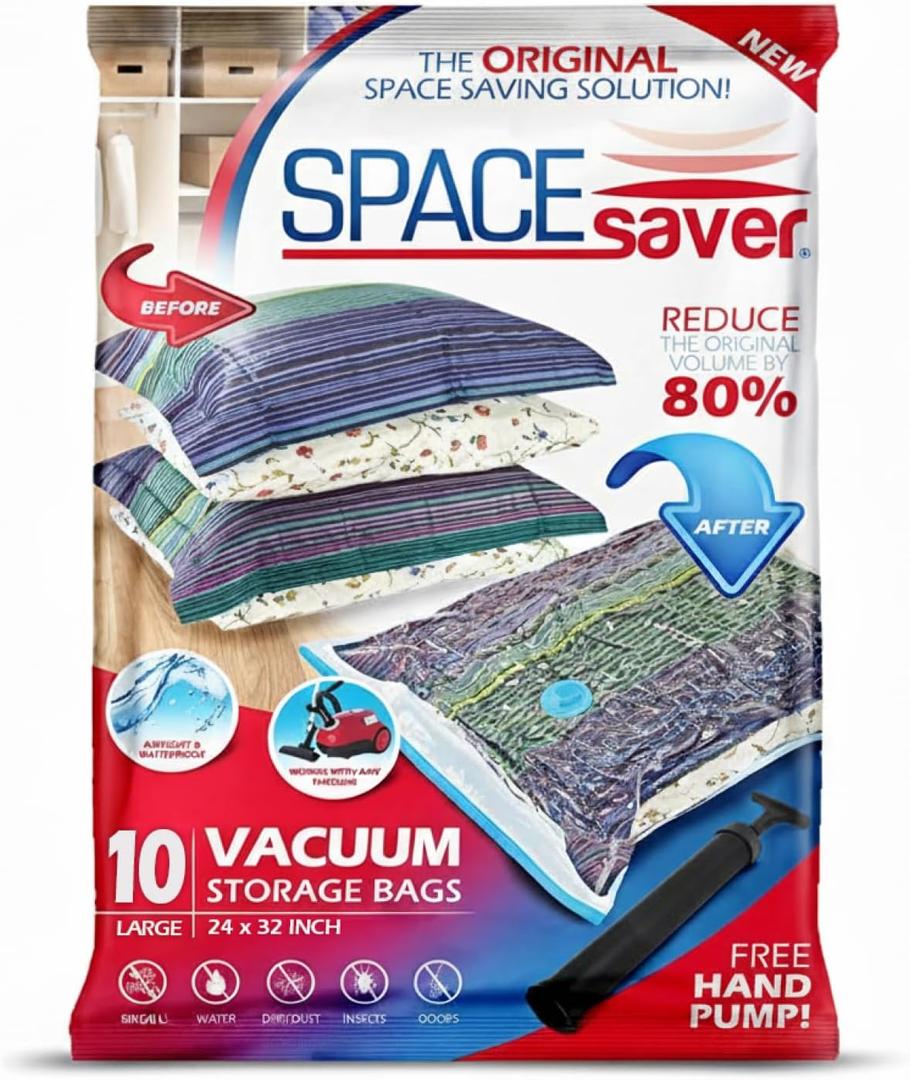 10 Pack Large Vacuum Storage Bags for Comforters, Blankets & Clothes  Vacuum Sealed Compression Bags with Hand Pump  Space Saver Storage Bags for Bedding, Moving, Travel & Organization