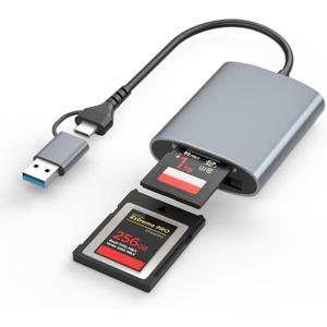 Professional CFexpress Type B and SD Dual-Slot Memory Card Reader with USB 3.2 Gen 2 (10Gbps) Transfer Speed, USB-C&USB-A 2-in-1 CFexpress Type B/SD Card Adapter