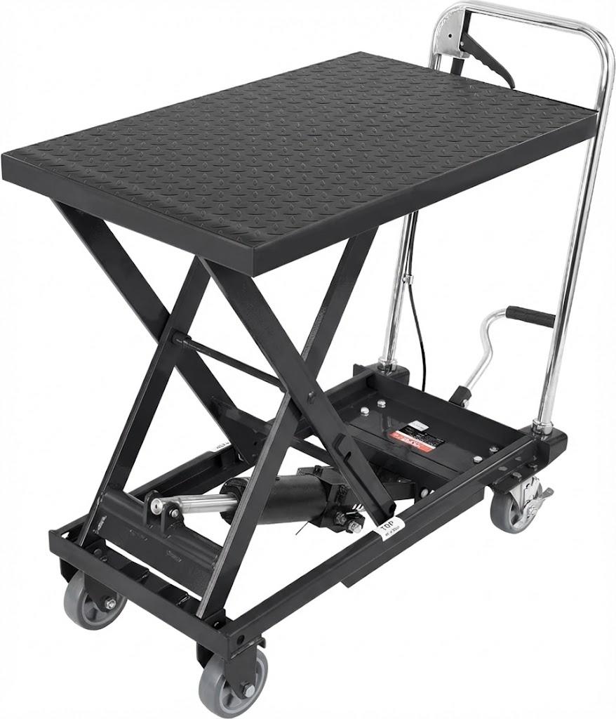 Hydraulic Lift Table Cart, 500lbs Capacity 28.5" Lifting Height, Manual Single Scissor Lift Table with 4 Wheels