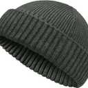 50% Wool Double Cuff Knit Beanie Hat for Men Women, Short Fisherman/Slouchy Warm Winter Skull Cap Trawler Watch Cap