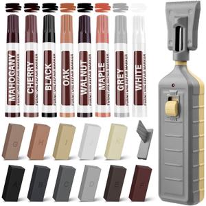 Vinyl Floor Repair Kit with Heat Pen,11 Colors Wood Filler Set,Laminate Floor Furniture Repair Kit Wax Wood Touch Up Markers,for Stains, Scratches,Cover Ups,Wood Floors,Desks and Hole for Door,Cabinet