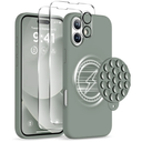 Magnetic for iPhone 16 Case, Compatible with Magsafe, Suction Cup Phone Mount, [2 Screen Protectors][Camera Lens Protector] Silicone Shockproof Protective Slim Phone Cover 6.1", Calke Green