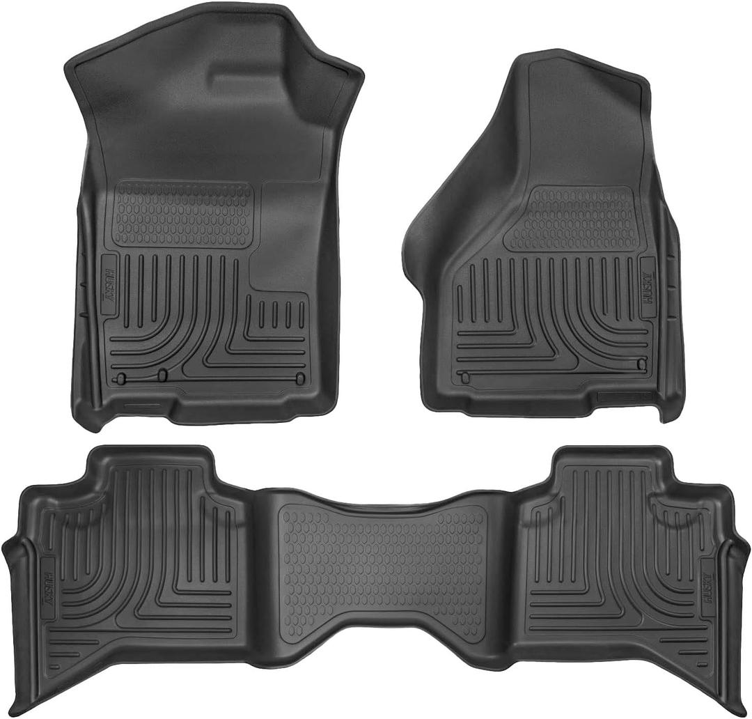 Husky Liners Weatherbeater Series | Front & 2nd Seat Floor Liners - Black | 99011 | Fits 2009-2018 Dodge Ram 1500 Quad Cab, 2019-2022 Ram 1500 Classic Quad Cab 3 Pcs