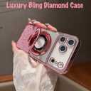 Luxury Bling Diamond Case for iPhone 17 Pro Max 6.9" - Clear Transparent Back with Glitter Card & Sparkling Rhinestones, Magnetic Kickstand, Shockproof Protection - Dazzling Cover for Women, Pink