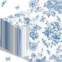 100pcs Blue Floral Napkins Disposable Hand Towels for Bathroom 3 Ply Blue and White Guest Decorative Paper Napkins for Bridal Tea Wedding Birthday Party Supplies Table Decorations