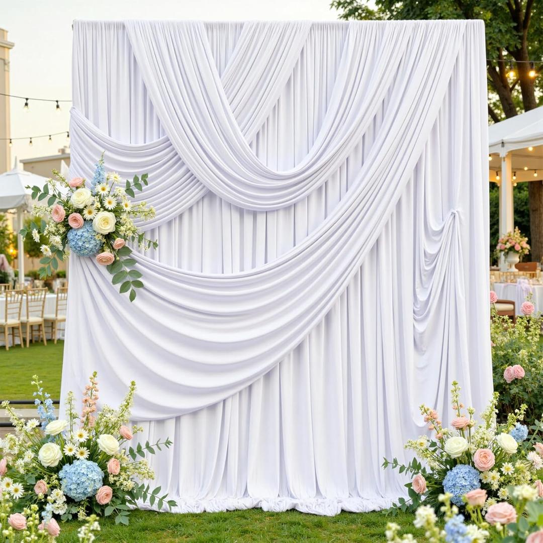 40ftx12ft Wrinkle Free White Backdrop Curtain, 8 Panels 12FT Height White Drapes for Wedding, Silky Polyester Photo Back Drop Cloth Draping for Birthday Party Photography Background